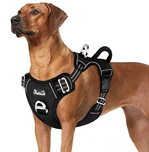 Eyein Dog Harness Large Dog, Anti Pull Adjustable Heavy Duty Pet Vest with 2 Clips, Easy Control Escape Proof Puppy Harness with Soft Padded Handle Reflective for Outdoor Training Walking, L