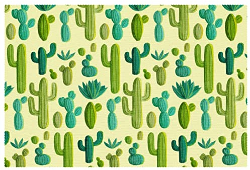Lot de 1 set de table dessiné à la main avec motif de cactus vert jaune pour table de salle à manger lavable antidérapant pour Noël, vacances, fête d'anniversaire