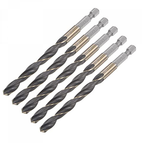 sourcing map 5 Pcs High Speed Steel Hex Shank Twist Drill Bit, 8mm Drilling Dia with 1/4 Inch Hex Shank 116mm Length