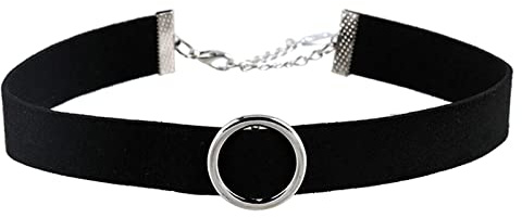 Gualiy Choker Halskette, Choker Halsband Gothic Samt mit O-Ring Schwarz Halskette für Frauen Mädchen 41CM