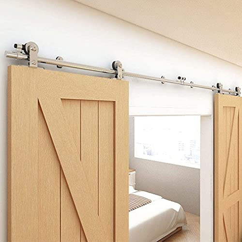 WOLFBIRD 10FT/305CM Sliding Barn Door Hardware Kit, for Double Wood Door, Stainless Steel Heavy Duty Sliding Door Track-T Style