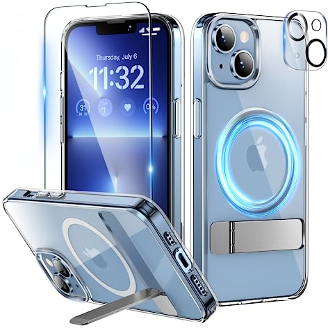 Niunisi Magnetic Case für iPhone 14 Hülle 6.1-Zoll (2022), Slim Ständer mit Bildschirmschutz Kompatibel mit Magsafe Handyhülle Stoßfeste Durchsichtig Klar Schutzhülle Phone Case Cover, Klar