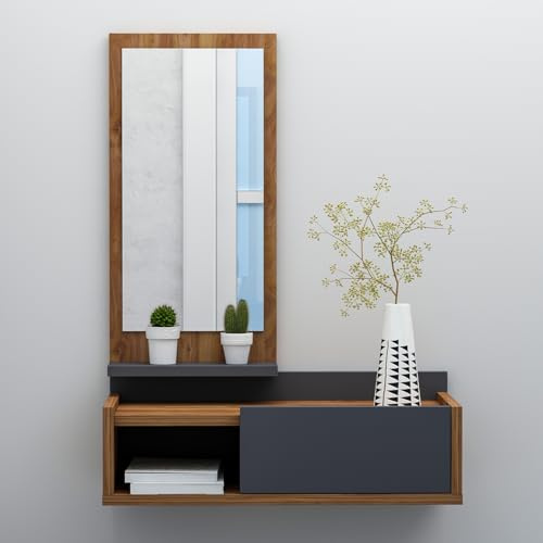 Homidea Maya Mobili da corridoio, da appendere, a specchio, da parete, per ingresso, con cassetto, specchio e ripiano in stile moderno (noce/antracite)