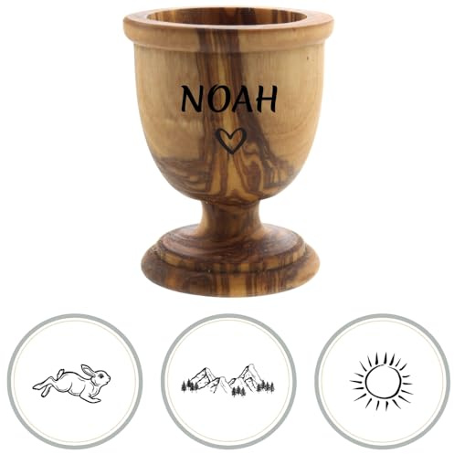 HOFMEISTER® Eierbecher Olivenholz Gravur Name - personalisierter Eierbecher mit Text & Motiv, individuelles Geschenk Weihnachten Einzug Hochzeit Geburtstag Frühstück, 6,5 cm