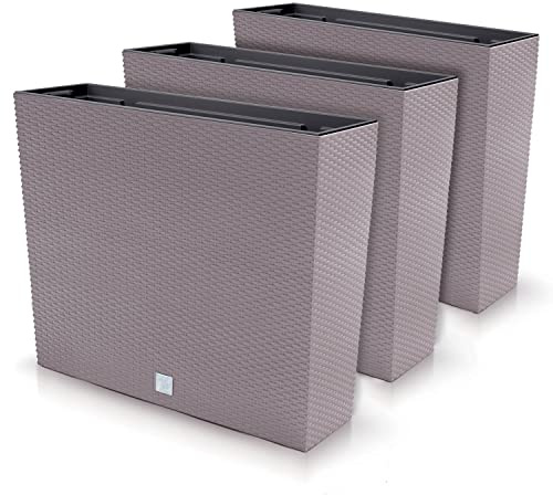 Set di 3 Vasi per Fiori Piante Rettangolari Rato Case T In Plastica 58x18x49,8cm Da Interno Esterno Mocca Volume 44 Litri Design Moderni