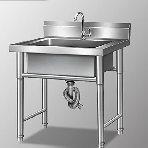 Lavandino da Cucina Commerciale in Acciaio Inossidabile Lavabo da appoggio a Vasca Singola Lavabo da Esterno per Interni (Dimensioni : 23.6x23.6x31.5in)