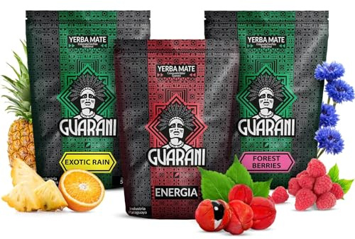 Guarani Yerba Mate Set 3x500g | Forrest Berries | Energia Guarana | Exotic Rain | Paraguayan Yerba Mate Herbal Tea 1,5kg | Coffee Alternative | Natural Caffeine | Natural Energy Drink | Loose Leaf Tea