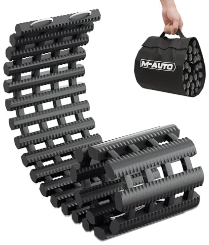 M-AUTO Allwetter-Traktionsmatte, tragbar, Reifengriffhilfe, Auto-Fluchtmatte, aufrollbare Anti-Rutsch-Matte zum Lösen von Fahrzeugen von Schnee, Eis, Schlamm und Sand, 99,1 cm Wiederherstellungsspuren