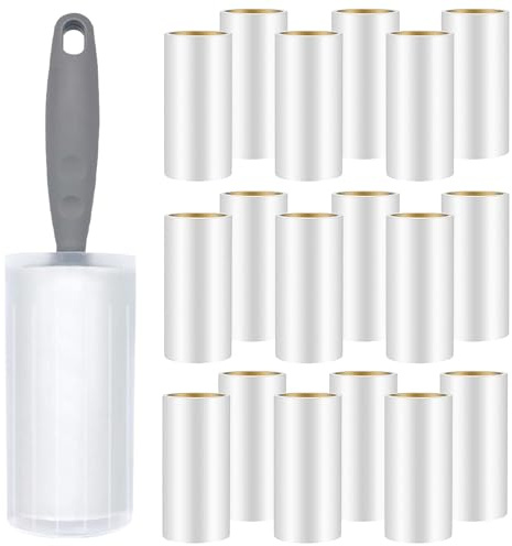 Omtofo 18 rullar 1080 ark luddrulle med 1 dispenser 1 dammskydd, extra klibbig lintskoter, luddrulle djurhår, luddrulle för kläder, hår, säng, soffa, katthår, hundhår