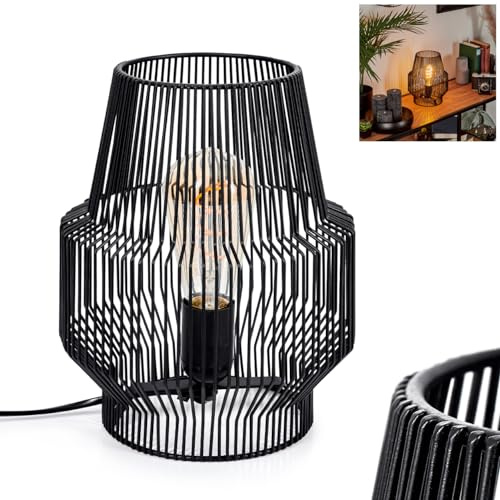 Tischleuchte Wemude, moderne Tischlampe aus Metall in Schwarz, Nachttischlampe mit Schirm in Gitter-Optik, Höhe 25 cm, mit An-/Ausschalter am Kabel und Lichteffekt, 1 x E27, ohne Leuchtmittel