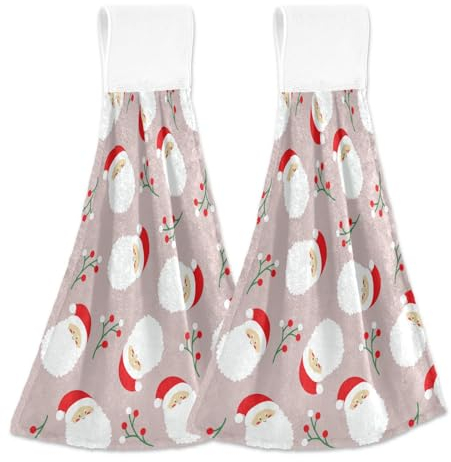 FRODOTGV Weihnachtliche Waschlappen mit Weihnachtsmann-Motiv, mit Aufhängeschlaufe, 2 Stück, für Badezimmer, Mikrofaser, Hotel-Waschlappen