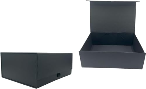 Statoys Luxuriöse schwarze Magnetbox, 280 x 220 x 110 mm, tiefer Schnappverschluss, mit Schleifenband, mit geschreddertem Papier, Geschenkboxen für Geschenke, Weihnachten, Jahrestag und andere