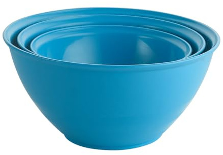 URBN-CHEF Lot de 3 bols mélangeurs colorés en plastique durable, passent au micro-ondes et au lave-vaisselle (bleu)