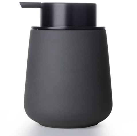 Autumnlife Seifenspender Grau Spülmittelspender, 350ml Schwarze Porzellan Seifespender mit Großer Pumpenkopf, Anthrazit Flüssigseifenspender Nachfüllbarer Soap Dispenser für Küche,Bad