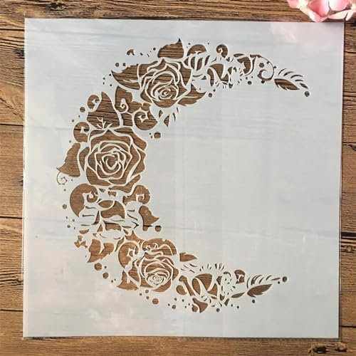 Wiederverwendbare Schablonen zum Malen, 30 x 30 cm, große Mandala- und Mondrose, Schablonen zum Malen auf Holz, Schablone, Basteln, Zeichnungsvorlagen, Heimdekoration