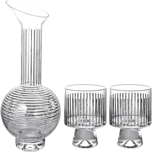 JWJJWHBL Decanter Da 1700 Ml Con 2 Bicchieri, Decanter Da Vino Con Design A Strisce Verticali, Vetro Soffiato A Bocca Al 100% Cristallo, Ventaglio Da Vino, For Bagno, Camera Da Letto, Cucina, Ufficio