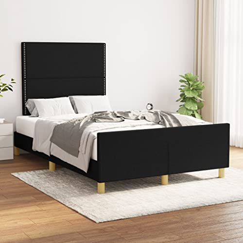 Tidyard Bettgestell mit Kopfteil Futonbett Bett Holz Doppelbett/Einzelbett Futonbetten Komfortbett Bettrahmen Schlafzimmerbett Schwarz 120x200 cm Stoff