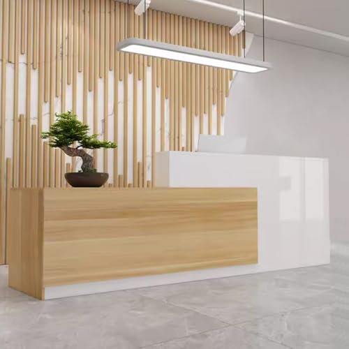 Empfangstresen, moderner Verkaufstresen, L-förmiger Empfangstresen mit Theke und abschließbarer Schublade, moderner Büro-Rezeptionsschreibtisch for Spa, Geschäft, Büro(Wood Grain-Right,160x60x100cm)