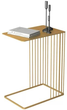 NEWCIX C-förmiger Beistelltisch, U-förmiger Eiserner Kleiner Beistelltisch Für Schlafsofa, Hoher TV-Tablett-Tisch Für Wohnzimmer Und Schlafzimmer, Metallgestell(Gold)