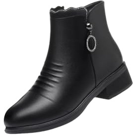 Generico Botines de mujer de invierno elegantes, botines de mujer cómodos de tacón bajo, botas suaves para mujer con tacón bajo bajo, botines de mujer motorista, Negro , 40 EU