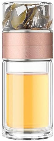 Tee-Ei, Glasflasche mit Tee-Ei, 3-in-1-Teekanne mit kleinem Glas-Tee-Ei für losen Tee, Teebereiter mit Filter aus Edelstahl 304 (Rose gold,280ML)