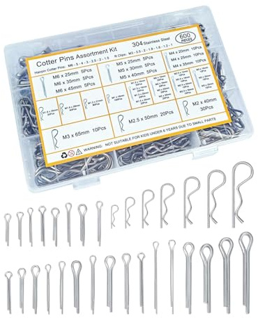 600 Pcs Cotter Pins Assortment Kit - 31 Sizes Hardware Pins Set 304 Stainless Steel Hitch Pin Clip Small Carter Pins Used for Automotive, Trailer Hitch,Lawn Mower