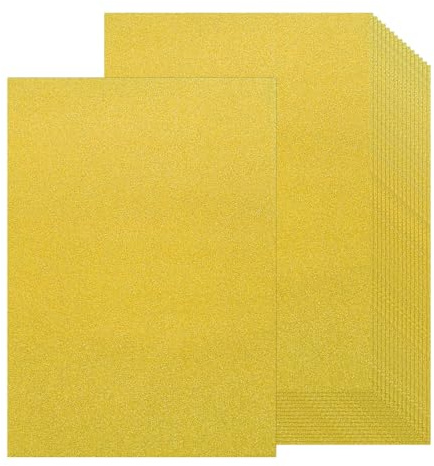 QUARKZMAN Papier Cartonné Pailleté, 20 Feuilles Papier Pailleté Autocollant Pour Projets Diy, Artisanat, Décoration Noël, Anniversaire, Mariage, Doré, 80 Gsm