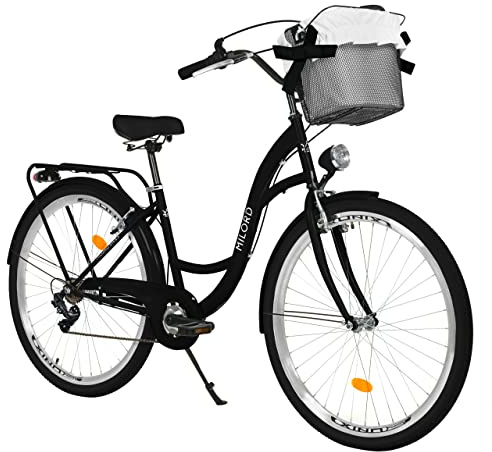 MILORD Damenfahrrad Citybike Komfort Mit Metallkorb Hollandrad Vintage Fahrrad, 26, 28 Zoll, 7-Gang