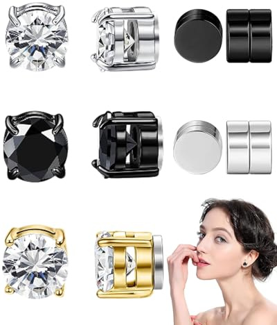 TPZORJX 5 Paires Boucle Aimantée - Boucles d'Oreilles Magnétiques Boucle,Femme Zircon Brillant Boucle d Oreille Homme Aimant Cadeaux Anniversaire Noël Valentin