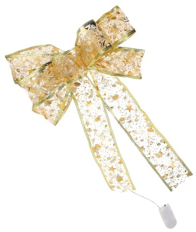 Cabilock Lazo Navideño con Luz Cálida Artesanal, Tamaño Estándar, Color Dorado, Decoración Ligera para Árbol De Navidad, Accesorio para Fotografía, Adorno Festivo De Navidad