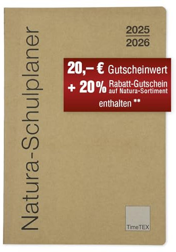TimeTEX Natura-Schulplaner A4-Plus mit flexiblem Karton-Cover - Schuljahr 2025-2026 - Lehrerkalender - Lehrertimer - 10752