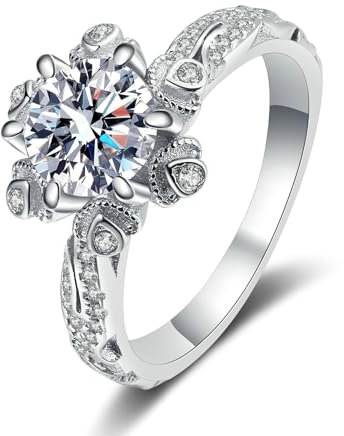 Tolldek Trauringe 14K Weißgold 585, Klassiker Eheringe mit Labor Erstellt Diamant 1 Karat VVS1, Solitärring Au585 Gold Damen Echtgold Schmuck, Gr.51 (16.2)