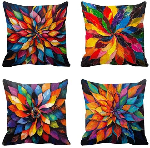 Kissenbezug 80x80 Retro 4er Set Outdoor kissen Farbe Wetterfest Leinen Quadratische Kissenbezüge Doppelseitig Bedruckter Kissenhülle Summer Dekokissen für Sofa Wohnzimmer Schlafzimmer Garten Deko X-99
