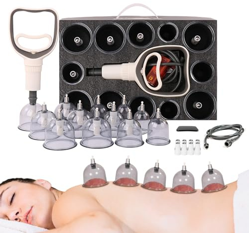 Schröpfgläser mit Vakuumpumpe & Therapiemagneten & Faszien-Schaber ， Schröpfen (12 Stück) gegen Verspannungen & Cellulite und Lymphdrainage, Hochwertiges Schröpfglas-Set für Gesicht und Körper
