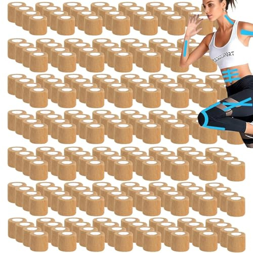 120 Rollen Selbsthaftende Bandage Hund Vet Wrap Pet Selbstklebender Verband 5cm x4,5 m Cohesive Bandages Haftbandage Elastische Binde Fixierbinde für Katze Hund Pferd Finger Kohäsive Bandage (TAN)