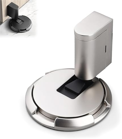 Cale Porte Silencieuse Sans Perçage, Bloc Porte Métallique avec Adhésif et Vis, Butée de Porte au Sol Mécanique Non Magnétique, Stop Porte Fixation Facile pour Maison et Bureau (Argent)