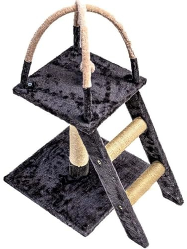 Árbol para gatos con escalera – rascador integrado, espacio de juego y descanso, diseño negro y beige, compacto H72×L40×P57 cm – para gatos activos y curiosos