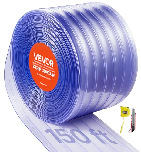 VEVOR Rideau Lanière PVC 45,72x0,3 m Rouleau Lanière Plastique Transparent Nervuré de Porte, Bande Isolation Thermique Coupe Vent, pour Portes de Supermarchés, de Garages, d'Entrepôts, de Restaurants