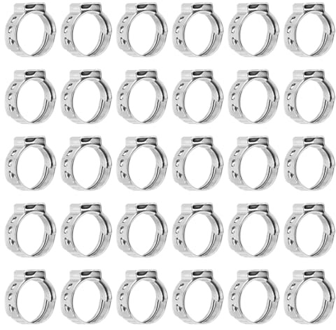 sourcing map 40Pcs 13.5-15.2mm Single Ear Hose Clamps 304 Stainless Steel Polished Stepless Hose Clamp for Automobile Pipe Connections Home Appliance Wiring and Pipes, Silver