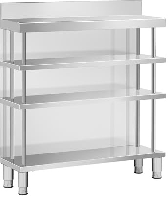 Royal Catering Bar-Arbeitstisch Edelstahl 100 x 30 x 105 cm 4 Ablagen mit Rückwand und Aufkantung Gastro-Edelstahltisch Edelstahl-Arbeitstisch Bartisch