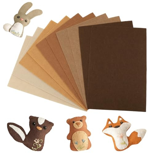 10 Stück Bastelfilz Braun, Super Weich Filz zum Basteln, DIY Filzblatt, Filzplatten und Filzstoff für DIY Handwerk, Nähen, Kinder Basteln und Kreativprojekte, 20x30cm