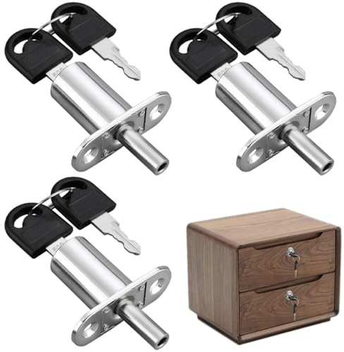 Desk Lock with 2 Keys Zinc Alloy 32mm Cylinder Length Push Plunger Lock for Drawer Desk Wardrobe Cabinet 3Pcs/Set, Drawer