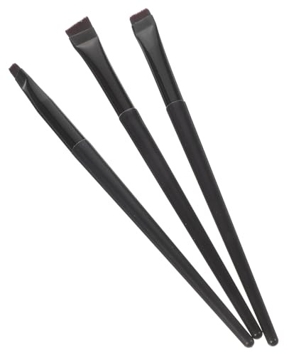Uonlytech Juego de 3 Pinceles Delineadores de Ojos Plano y Oblicuo, Mango Plástico Negro, Tamaño Pequeño y Mediano, Pincel de Maquillaje Profesional para Cejas y Sombra, Adecuado para Uso