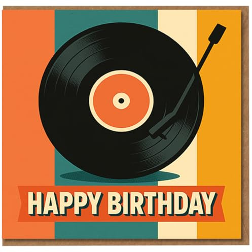 Happy Birthday Card - Retro Vinyl Record Player Design, Vintage Music Theme for DJs, Vinyl Fans and Audiophiles