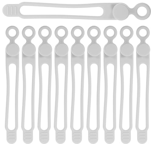 Cabilock Bridas de Silicona Reutilizables para Cables 10 Piezas, Correas de Cordón Gris para Gestión y Organización de Cables de Datos, Alimentación y Auriculares en Hogar y Oficina