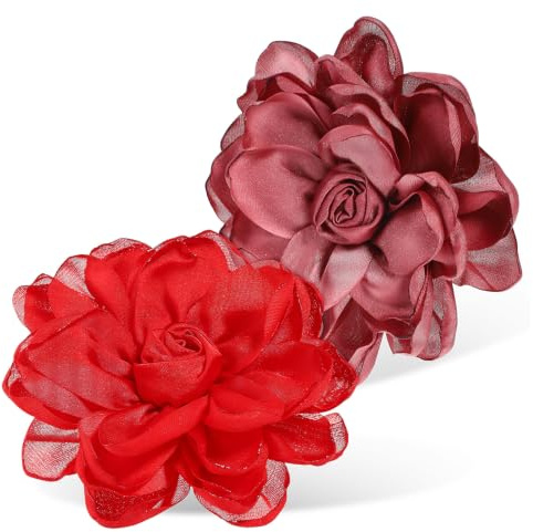 BETOOKY Ansteckblumen aus Satin Stoff, 2 Stück, handgefertigte Blumenbroschen für Damen, geeignet zum Verzieren von Kleidern und Pullovern auf Hochzeiten