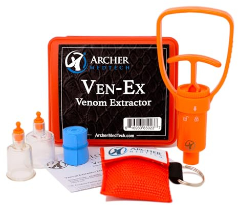 Archer MedTech Ven-Ex Snake Bite Kit & Bee Sting Kit – Portable Venom Extractor for Humans and Dogs with Tourniquet, Bonus CPR Face Shield, Outdoor First Aid for Hiking, Camping & Backpacking