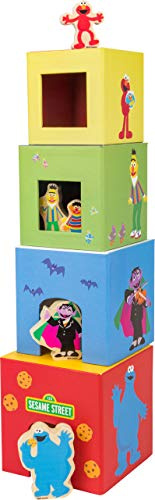 small foot 10982 Sesamstrasse Stapelturm FSC® 100%, Vier Stapelwürfel inkl. fünf Figuren aus Holz, für Kinder ab 1 Jahr