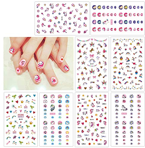 HOWAF Einhorn 3D nagelsticker selbstklebend (400+ Designs), Einhorn Nagelaufkleber Nail Art Sticker Nagel Abziehbilder für Mädchen Mitgebsel Kindergeburtstag geschenktüten Weihnachten Nagel Dekoration