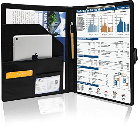GraduatePro Schreibmappe A4 Klemmbrett Mappe mit Magnetischer Verschluss, organizer büro mappe, Schwarz Ordner, Dokumentenmappe für Unternehmen